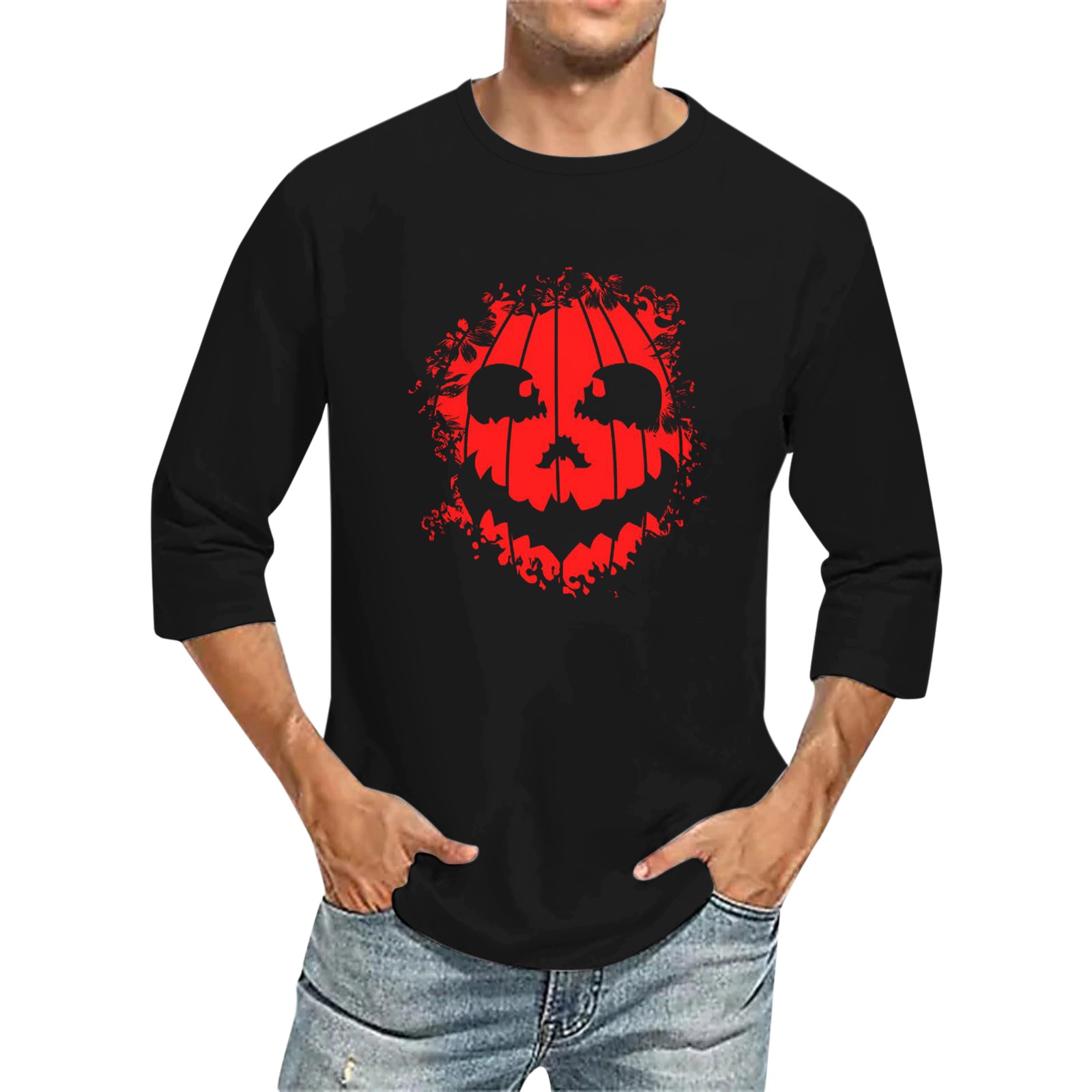 Men's 3D Printed T Shirts 3/4 Sleeve Round Neck Halloween Casual Large Size Tops - Bild 11 von 42